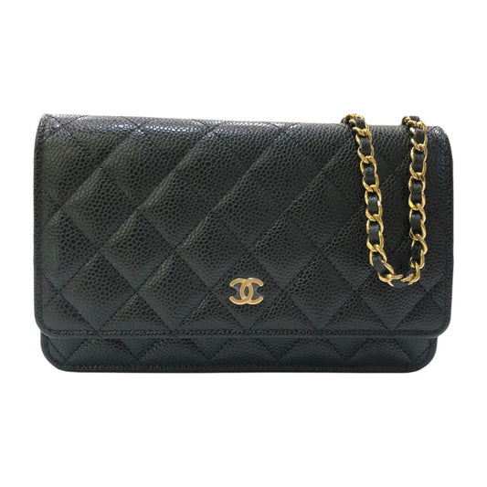 CHANEL AP0250 マトラッセ ココマーク チェーンウォレット カバン 財布 斜め掛け ショルダーバッグ キャビアスキン レディース ブラック