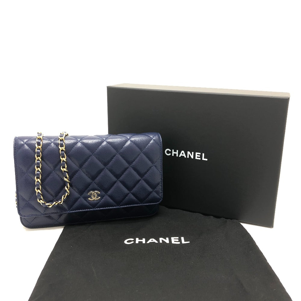 CHANEL AP0250 Matelasse CC Mark Classic Chain Wallet Bag GoldHardware Shoulder Bag Caviar Leather blue Used