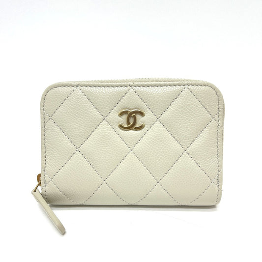 CHANEL AP0216 CC Mark Matelasse Classic Zip Wallet coin purse Caviar Leather gray/GoldHardware Used
