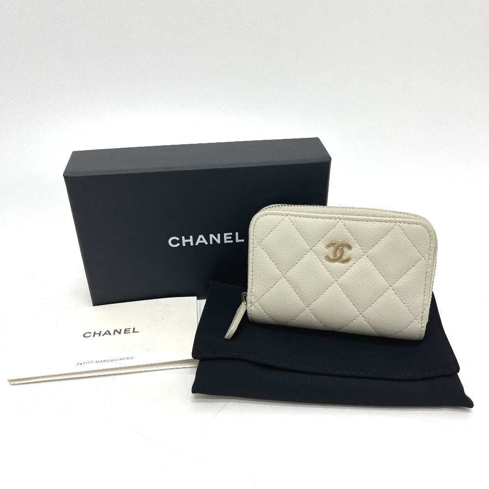 CHANEL AP0216 CC Mark Matelasse Classic Zip Wallet coin purse Caviar Leather gray/GoldHardware Used