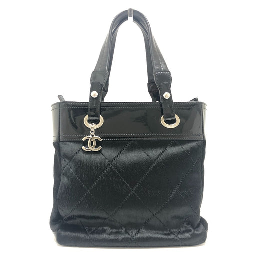 CHANEL A34208 CC ココマーク パリビアリッツPM エナメル×ハラコ×レザー トートバック カバン トートバッグ エナメル レディース ブラック