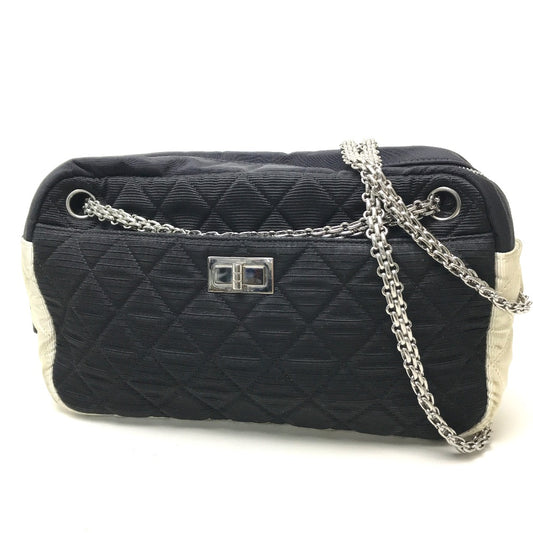 CHANEL キルティング バイカラー カバン チェーン ショルダーバッグ キャンバス レディース ブラック