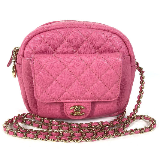 CHANEL マトラッセ キルティング チェーンバッグ CC ココマーク 斜め掛け ポシェット ショルダーバッグ キャビアスキン レディース ピンク