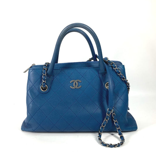 CHANEL トートバッグ カバン ハンドバッグ CC ココマーク マトラッセ キルティング チェーン 2WAY 肩掛け ショルダーバッグ キャビアスキン レディース ブルー