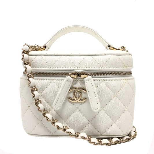 CHANEL AS3171 ココマーク CC バニティバッグ チェーンバッグ 2WAYバッグ ハンドバッグ ショルダーバッグ キャビアスキン レディース ホワイト