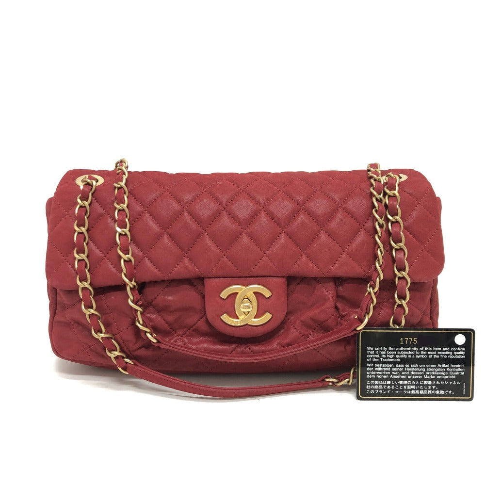 CHANEL Matelasse Coco Mark Matelasse 30 Double Chain Shoulder Bag in Coated Leather, Women's, Red
