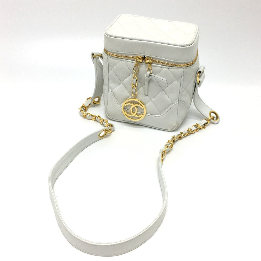CHANEL CC Coco Mark Matelasse Vanity Shoulder Bag in Lambskin, White