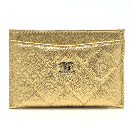 CHANEL AP0213 ココマーク クラシック マトラッセ キャビアスキン 小物 カードケース キャビアスキン レディース ゴールド