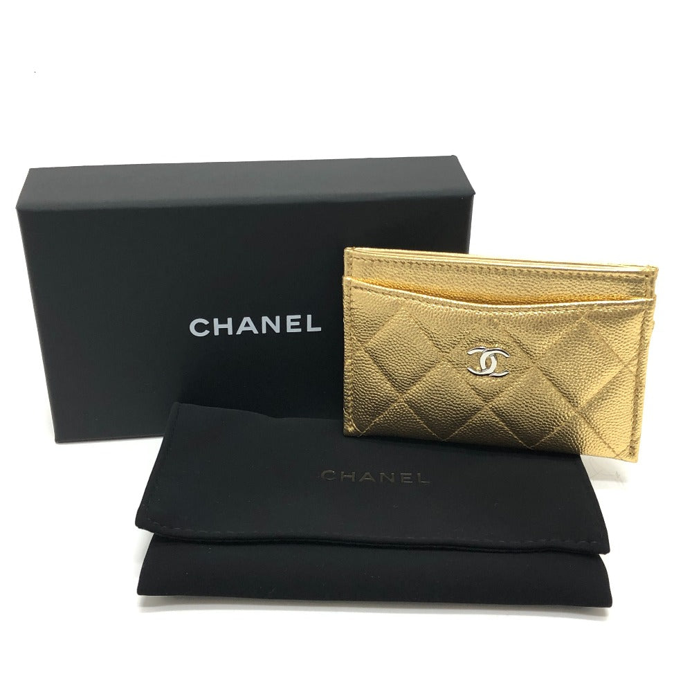CHANEL AP0213 ココマーク クラシック マトラッセ キャビアスキン 小物 カードケース キャビアスキン レディース ゴールド