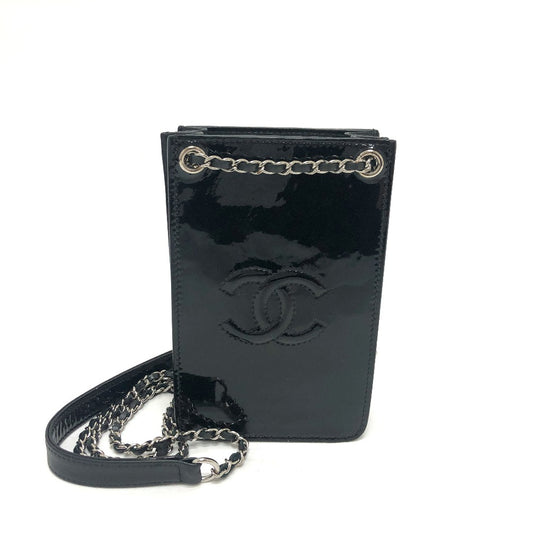 CHANEL ココマーク ポーチ チェーン ショルダーバッグ エナメル レディース ブラック