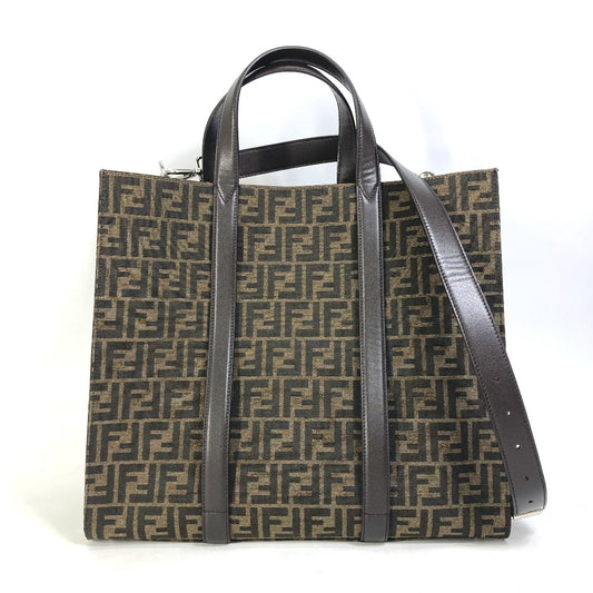 FENDI 7VA390 斜め掛け ズッカ ショッピングバッグ 2WAY ショルダーバッグ ハンドバッグ トートバッグ キャンバス/レザー メンズ ブラウン
