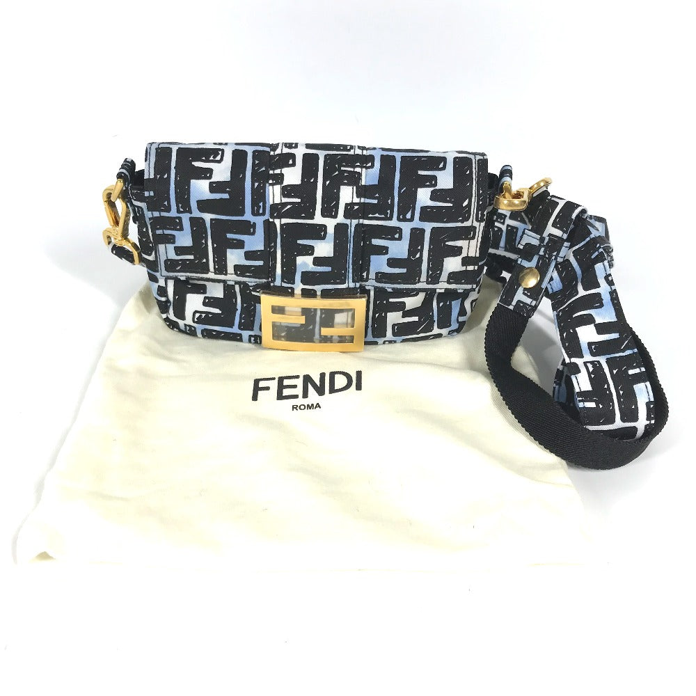 FENDI 8BR784 ジョシュアヴィーダス Joshua Vides コラボ ズッカ バゲット ミニ 2WAYバッグ 斜め掛け ポシェット ショルダーバッグ ナイロン ユニセックス ブルー