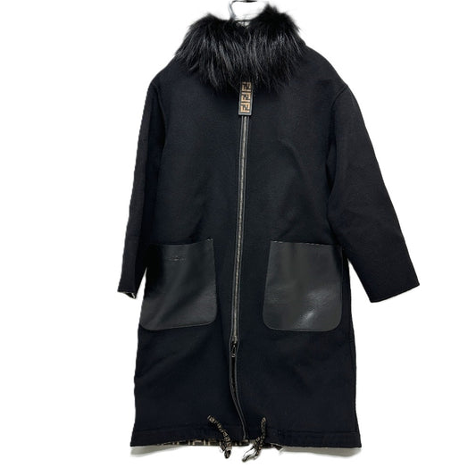 FENDI FF8581 ズッカ柄 リバーシブル アパレル シルク混 ロング アウター ロングコート ウール レディース ブラウン