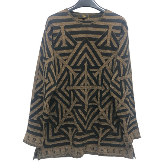 FENDI Pecan Pattern Vintage Apparel Top Knit FF Logo Sweater Viscose Women's Brown