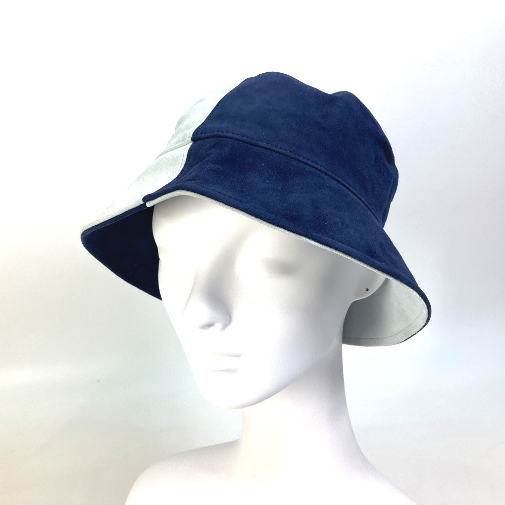 FENDI FXQ801 Logo Two-Tone Bucket Hat, Bob Hat, Goatskin, Men's, Blue