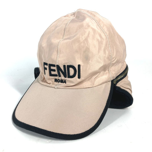 FENDI FXQ679 ファー モコモコ ロゴ フライト 帽子 キャップ帽 ベースボール キャップ レザー レディース ピンク