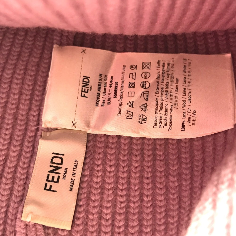 FENDI FXQ938 バケットバッグデザイン ロゴ ポケット付き ビーニー 帽子 ニット帽 ニットキャップ ニット帽 ウール レディース パープル