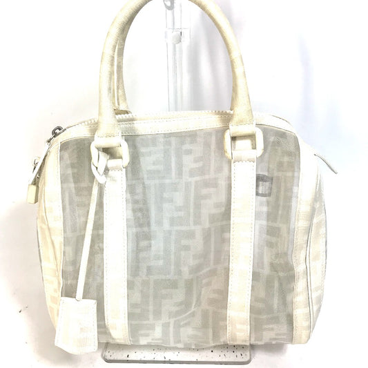 FENDI ハンドバッグ カバン ズッカ メッシュ ミニ ボストンバッグ レザー レディース ホワイト