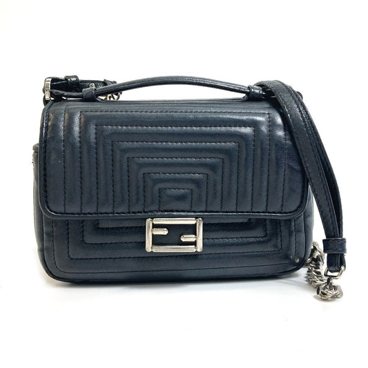 FENDI 8M0371 ポシェット 斜め掛け ダブルマイクロバゲット カバン 2WAY ミニ ハンドバッグ ショルダーバッグ レザー レディース ブラック