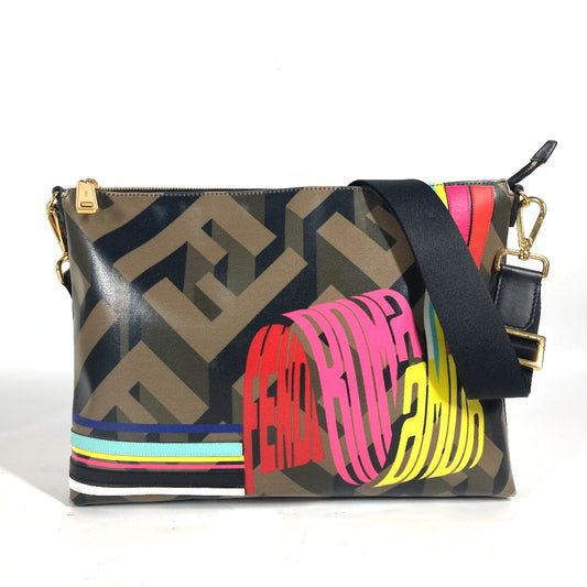 FENDI 7VA470 マルチカラーロゴ レインボー 斜め掛け カバン ショルダーバッグ PVC レディース ブラウン