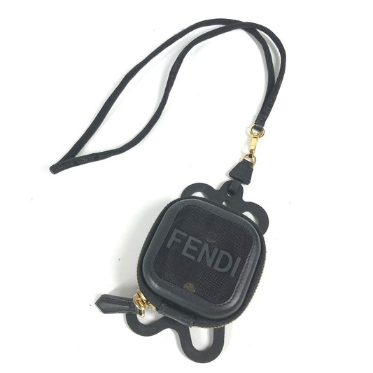 FENDI メッシュ ストラップ付 ロゴ スマホポーチ ケース iphone アイフォン スマホケース スマートフォンケース ラバー メンズ ブラック