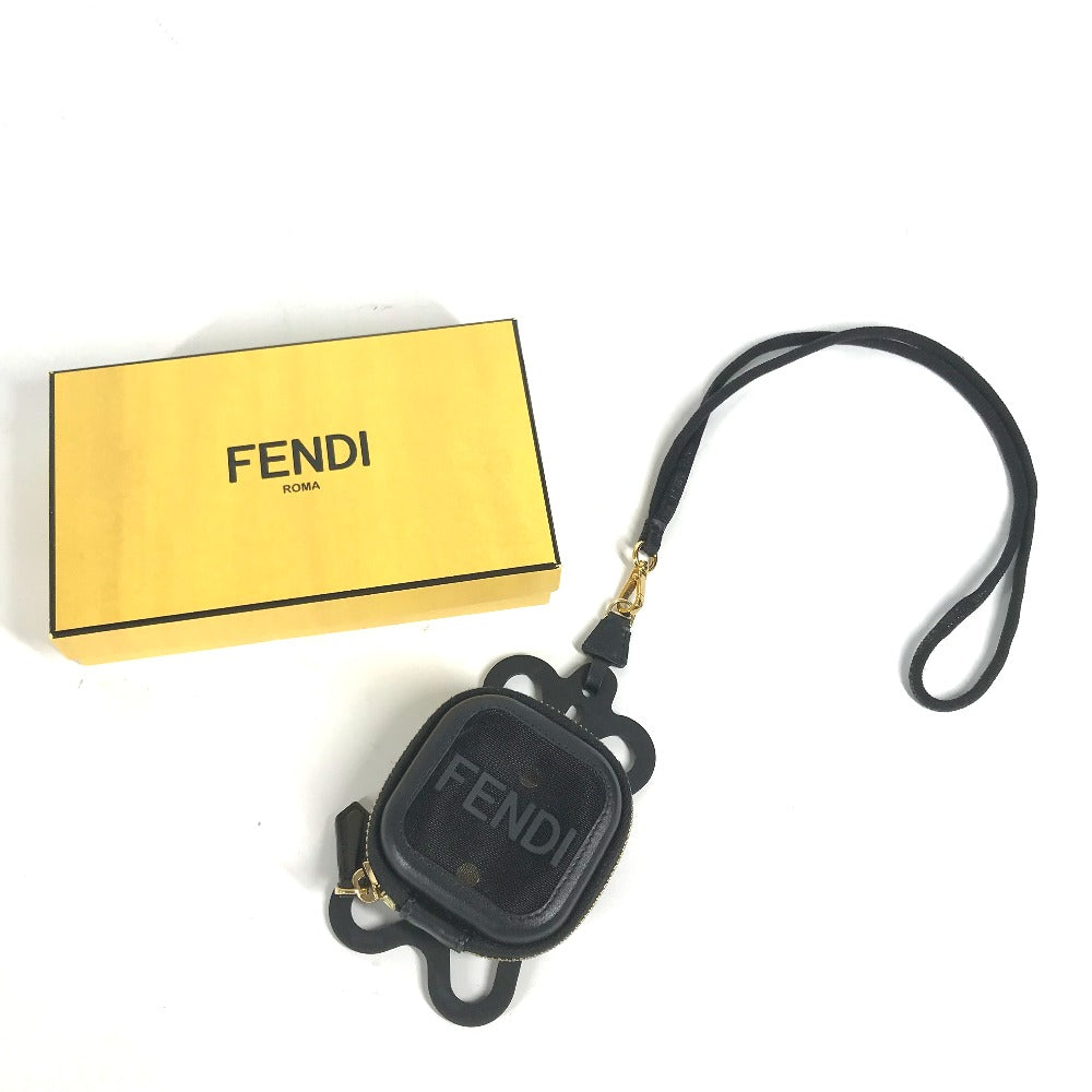 FENDI メッシュ ストラップ付 ロゴ スマホポーチ ケース iphone アイフォン スマホケース スマートフォンケース ラバー メンズ ブラック