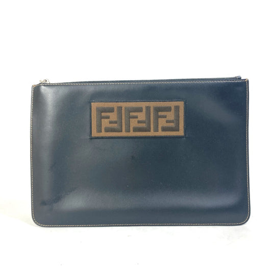 FENDI 7N0078 ポーチ ズッカ ロゴ カバン クラッチバッグ レザー メンズ ブラック