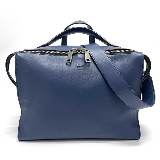 FENDI 7VA400 2タイプハンドル ブリーフケース カバン 2WAY 肩掛け 斜め掛け ビジネスバッグ レザー メンズ ネイビー