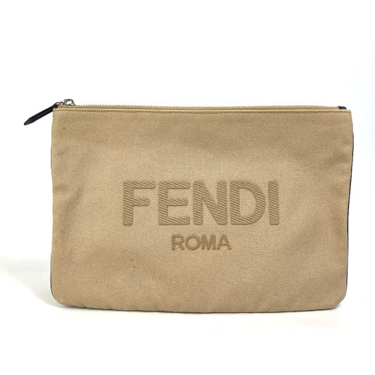 FENDI ポーチ ロゴ カバン クラッチバッグ キャンバス レディース ベージュ