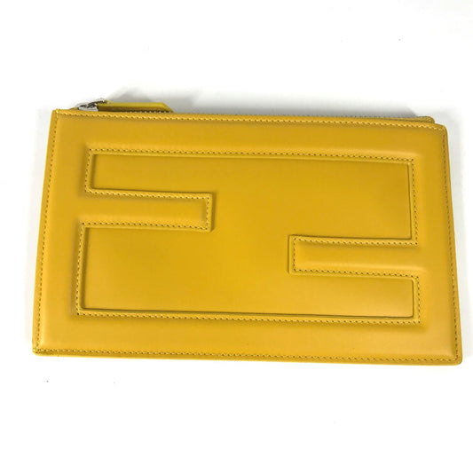 FENDI 7N0114 ロゴ カバン ポーチ クラッチバッグ レザー レディース イエロー