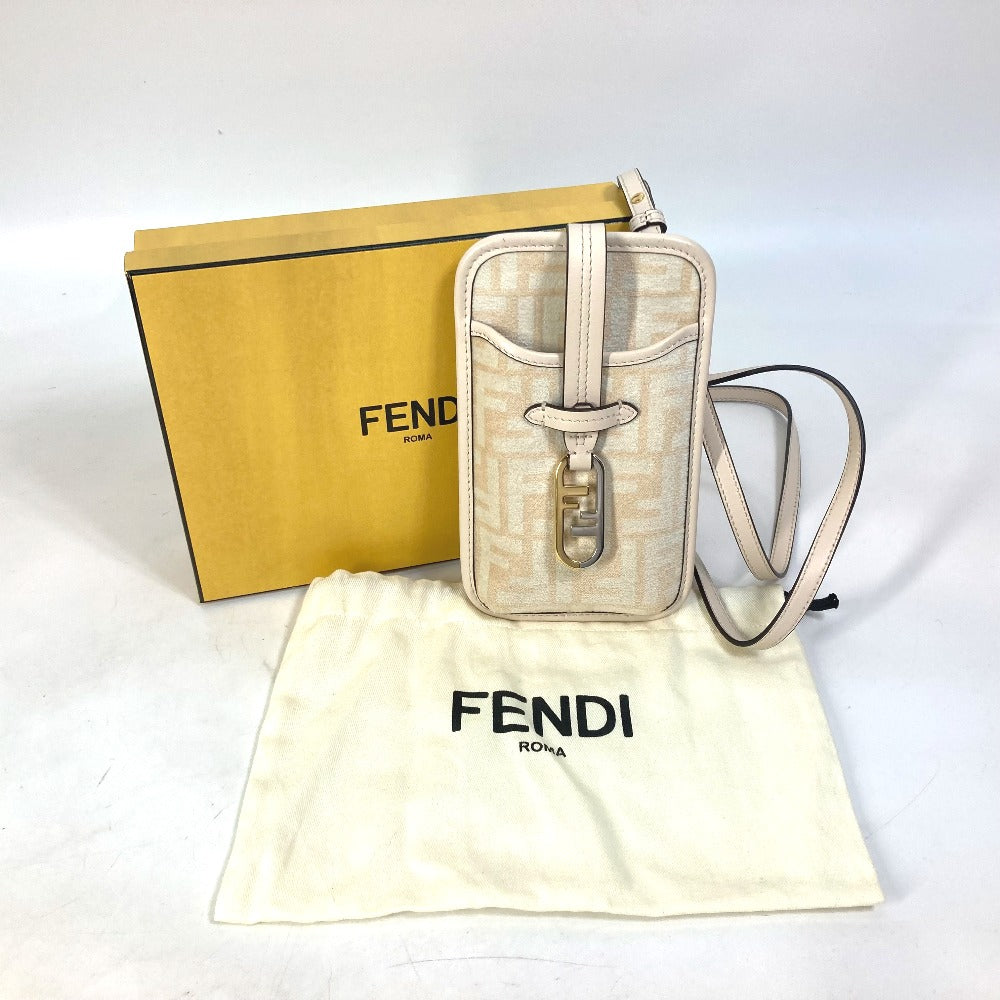 FENDI 7AS131 スマホケース ズッカ ロゴ フォンポーチ スマホポーチ オーロック ショルダーバッグ 斜め掛け ポーチ ビスコース レディース ベージュ
