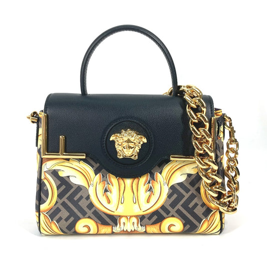 FENDI ヴェルサーチ コラボ VERSACE ラ メドゥーサ サッチェルバッグ ズッカ FENDACE フェンダーチェ 2WAY ショルダーバッグ 斜め掛け ハンドバッグ PVC/レザー レディース ブラウン