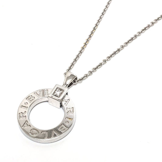 BVLGARI K18WG Diamond 1P Bvlgari Bvlgari Accessory Circle Logo Necklace K18WG Ladies Silver