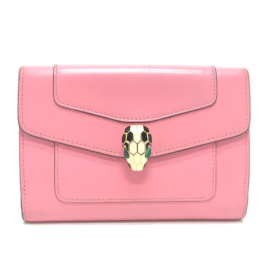 BVLGARI Serpenti Bi-fold wallet, leather accessories Folded wallet Leather pink Used