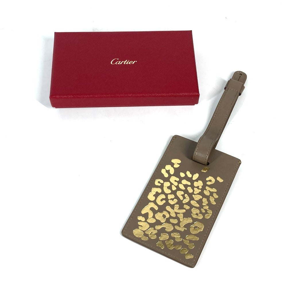 CARTIER パンテール 豹 ヒョウ レオパード チャーム キーホルダー ネームタグ レザー ユニセックス ベージュ