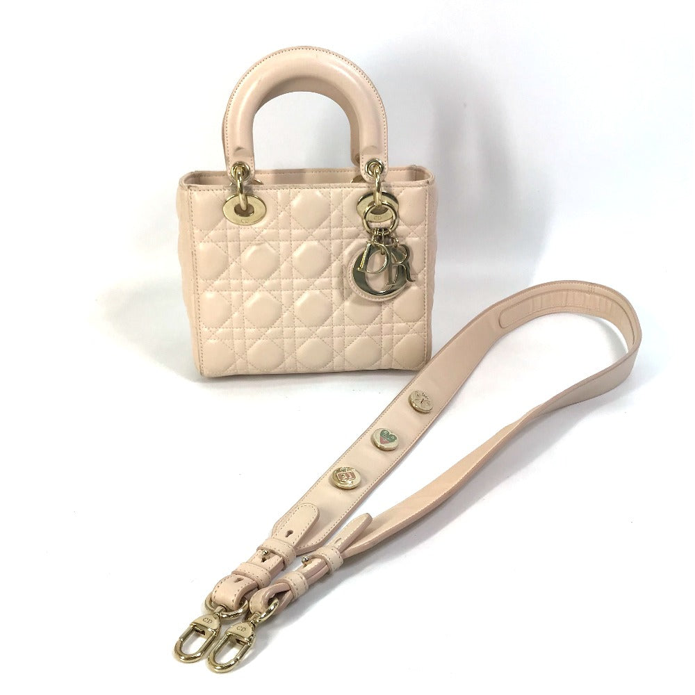Dior shoulder bag, crossbody bag, Lady Dior mini 2-way handbag, leather, women's, pink beige, beige