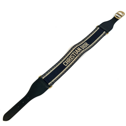 Dior B0003CBTE_M928 CD金具 エンブロイダリー キャンバス ロゴ ズボン用ベルト ベルト コットン レディース ネイビー×ベージュ