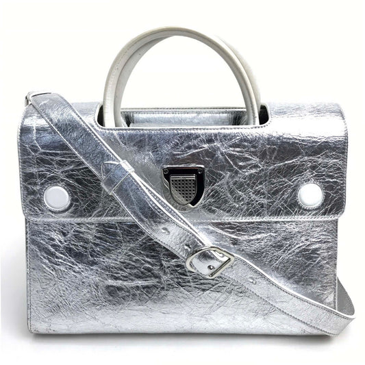 Christian Dior DIOREVER ディオールエバー カバン 2WAY ハンドバッグ レザー レディース メタリックシルバー