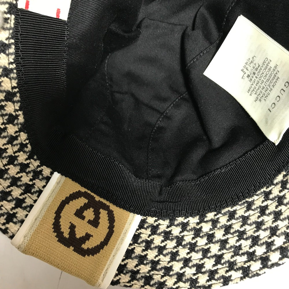 GUCCI インターロッキングG GG 千鳥格子 バケットハット ハット帽 帽子 ハット コットン メンズ ブラック
