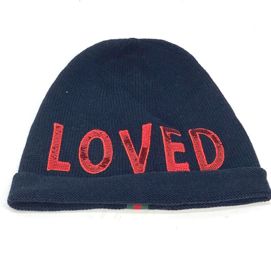 GUCCI スパンコール ラブ ロゴ LOVED ビーニー 帽子 ニット帽 ニットキャップ ニット帽 ウール レディース ネイビー
