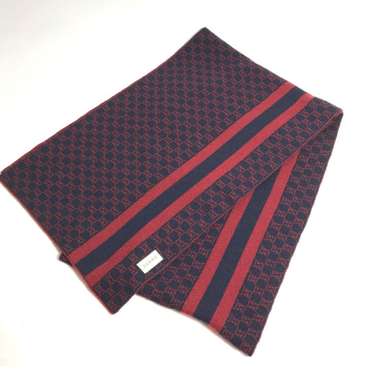 GUCCI GG バイカラー マフラー ウール レディース レッド
