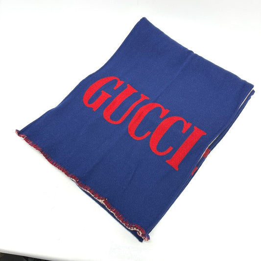 GUCCI 525559 ロゴ アパレル マフラー ストール ショール バイカラー マフラー ウール レディース ブルー
