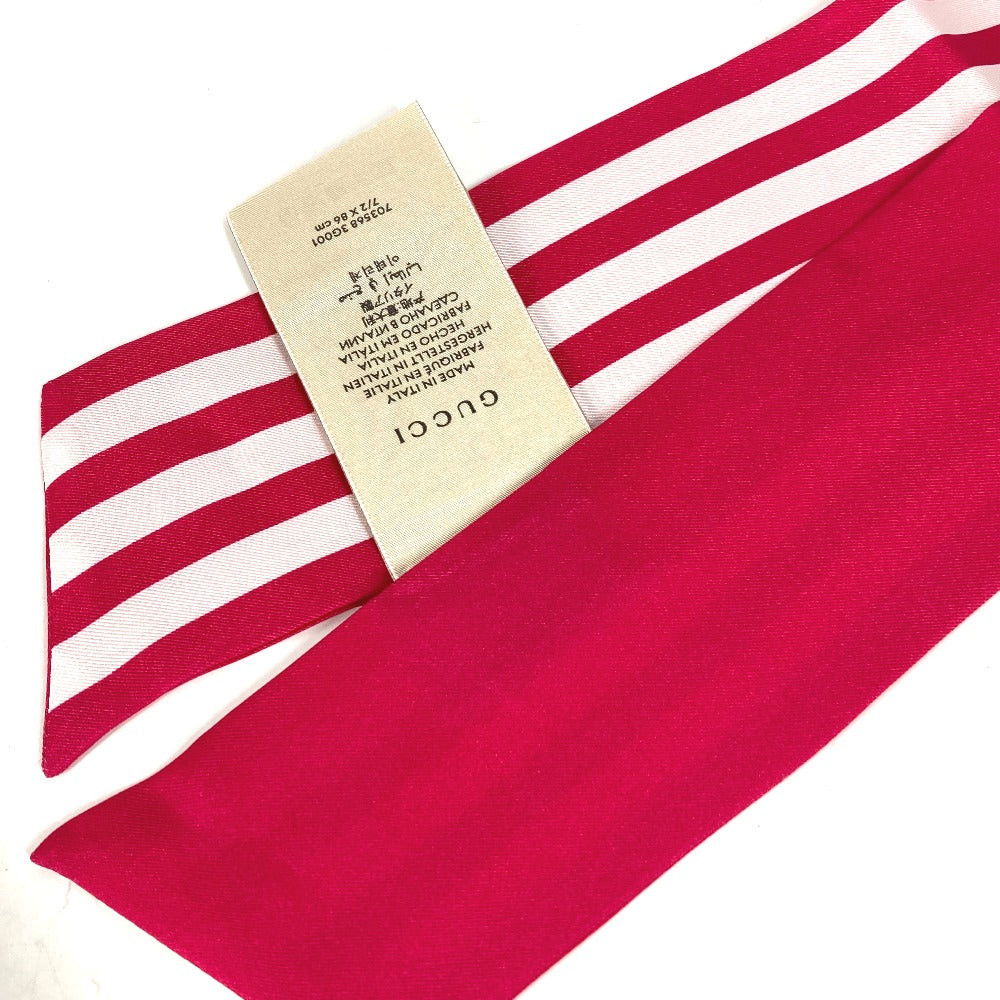 GUCCI 703568 バンドースカーフ アディダス adidas コラボ ネックボウ 3本ライン スカーフ シルク レディース ピンク