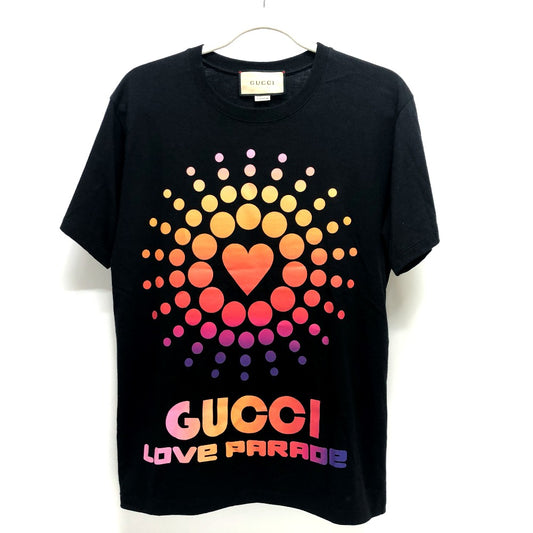 GUCCI ハート ドット アパレル トップス 半袖 Tシャツ フロントプリント ラブパレード 半袖Tシャツ コットン メンズ ブラック