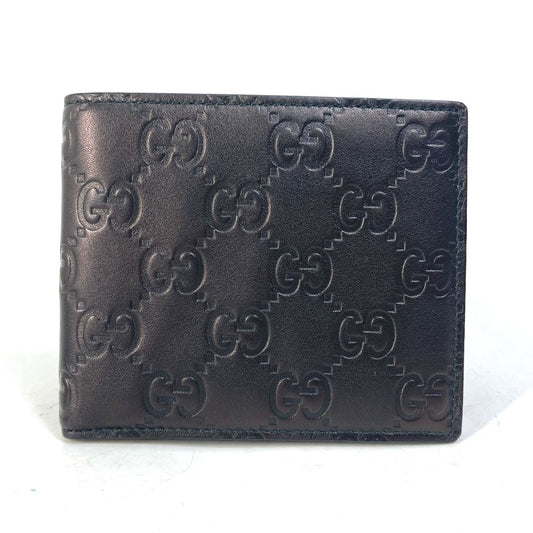 GUCCI 145754 コンパクトウォレット GG グッチシマ 札入れ 2つ折り財布 シマレザー メンズ ブラック系