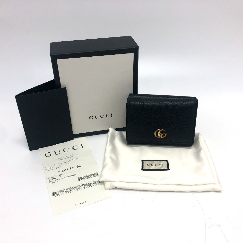 GUCCI 474746 GGマーモント コンパクトウォレット 小銭入れ 財布 ウォレット コンパクト財布 3つ折り財布 レザー レディース ブラック - brandshop-reference