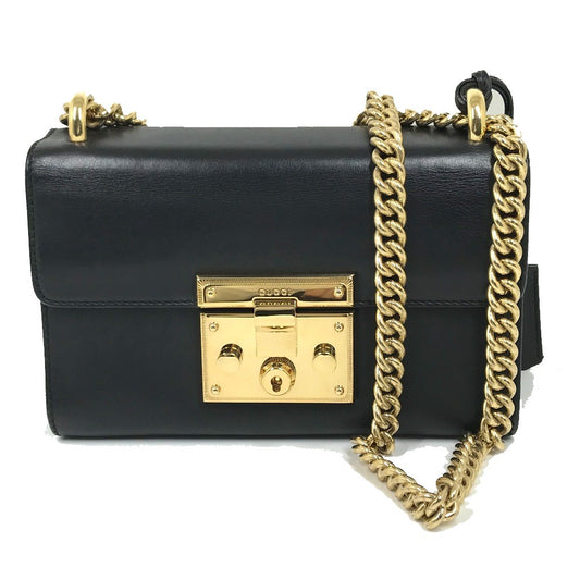 GUCCI 409487 スモール パドロック チェーン カバン 肩掛け ショルダーバッグ レザー レディース ブラック