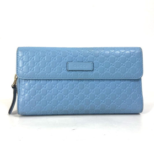 GUCCI 449364 マイクロ グッチシマ ラウンドファスナー 長財布 レザー レディース ライトブルー