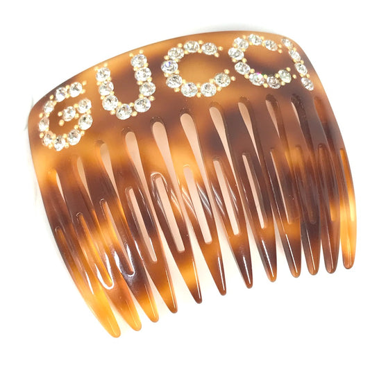 GUCCI 503957 ラインストーン GG ヘアコーム 櫛 クシ 雑貨 プラスチック レディース ブラウン