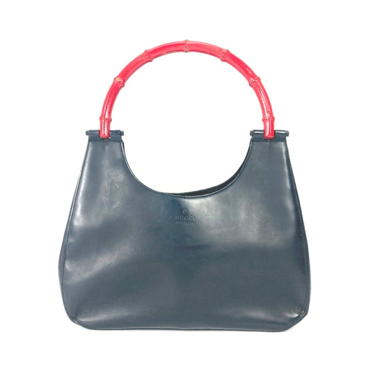 GUCCI 001 3789 ヴィンテージ バンブー ショルダーバッグ 肩掛け バイカラー ハンドバッグ レザー レディース ブラック